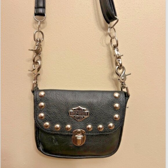 Harley-Davidson Black Leather Studded Crossbody Bag USA Made Small - Picture 5 of 16